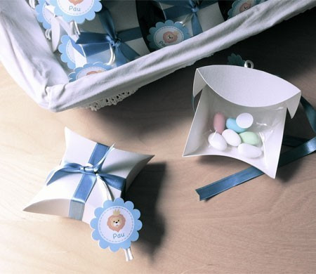 Caja para Bautizo con Lazo de Raso Azul
