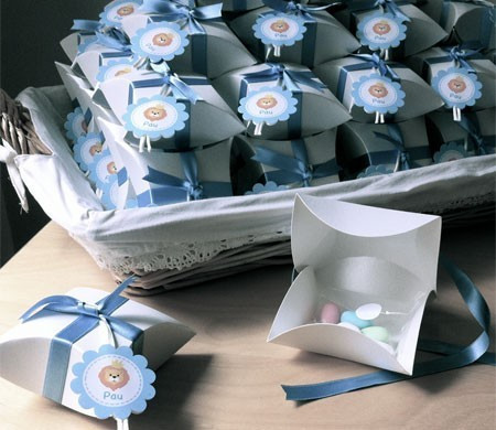 Caja para Bautizo con Lazo de Raso Azul