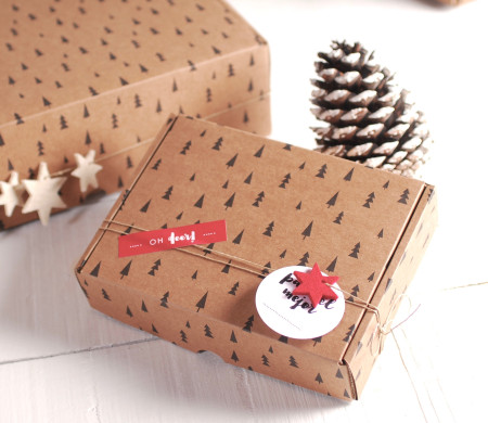 Caja Impresa con Abetos para Navidad