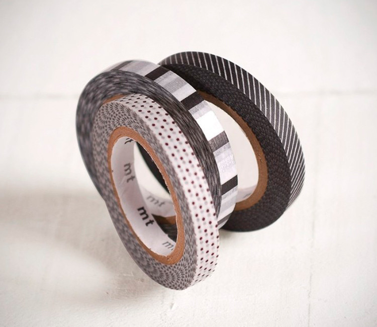 3 Washi Tapes Estampados en Blanco y Negro 3 Washi Tapes Estampados en Blanco y Negro