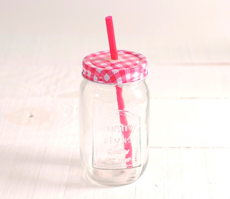 Tarro de Cristal 400 ml con Pajita