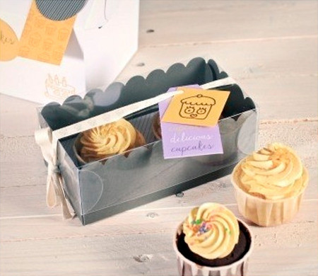 Cajita gris para dos cupcakes