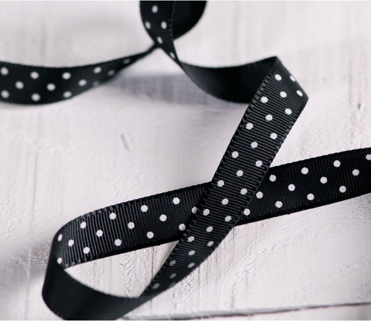 Cinta grosgrain negra a topos blancos Cinta grosgrain negra a topos blancos