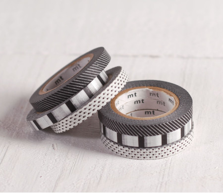 3 Washi Tapes Estampados en Blanco y Negro