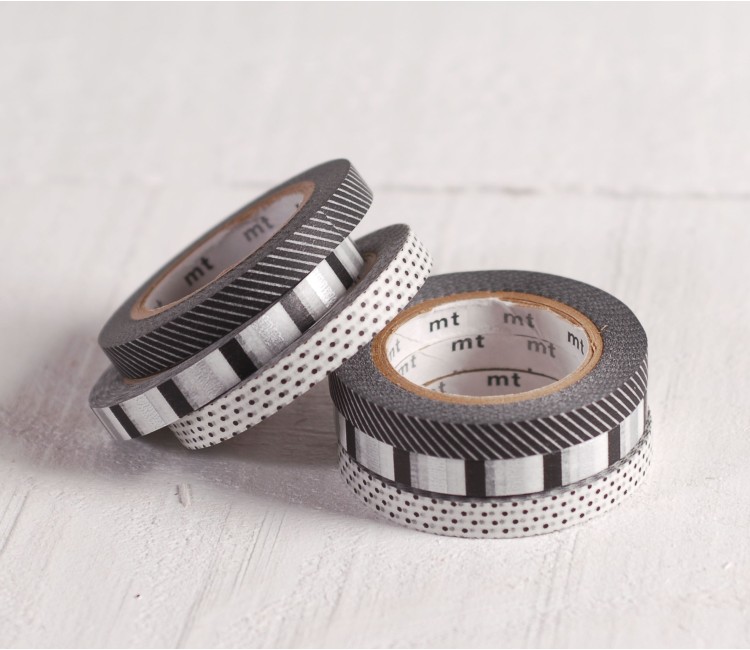 3 Washi Tapes Estampados en Blanco y Negro 3 Washi Tapes Estampados en Blanco y Negro