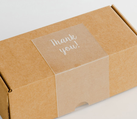 Etiqueta transparente "Thank you" para envíos