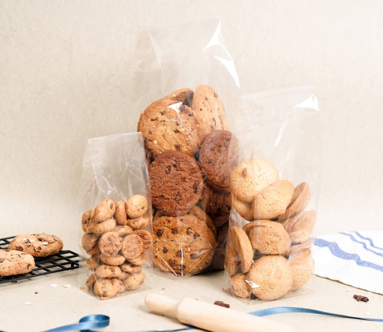 Bolsas de celofán con fondo y fuelle aptas para alimentación