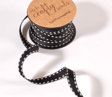 Cinta grosgrain de regalo negra con pespuntes