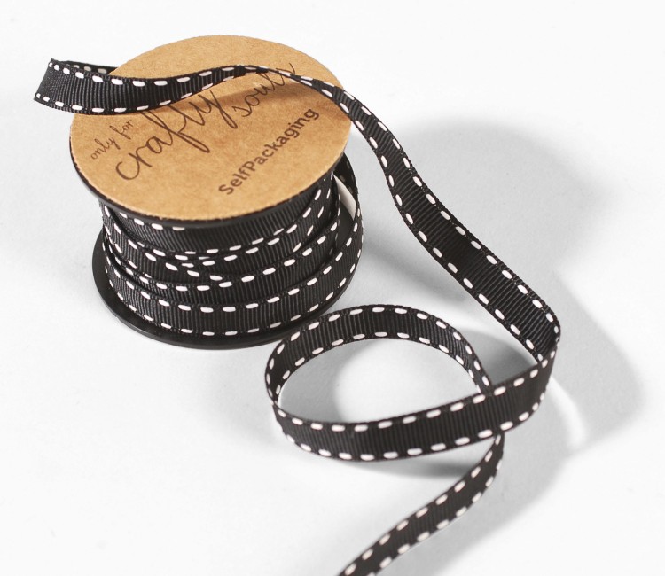 Cinta grosgrain de regalo negra con pespuntes Cinta grosgrain de regalo negra con pespuntes