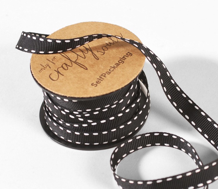 Cinta grosgrain de regalo negra con pespuntes Cinta grosgrain de regalo negra con pespuntes