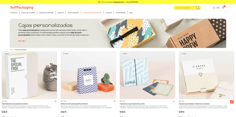 landing de cajas personalizadas de SelfPackaging