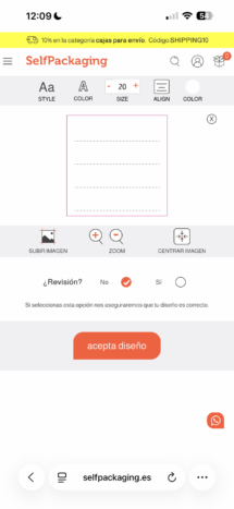diseño de etiquetas versión móvil SelfPackaging